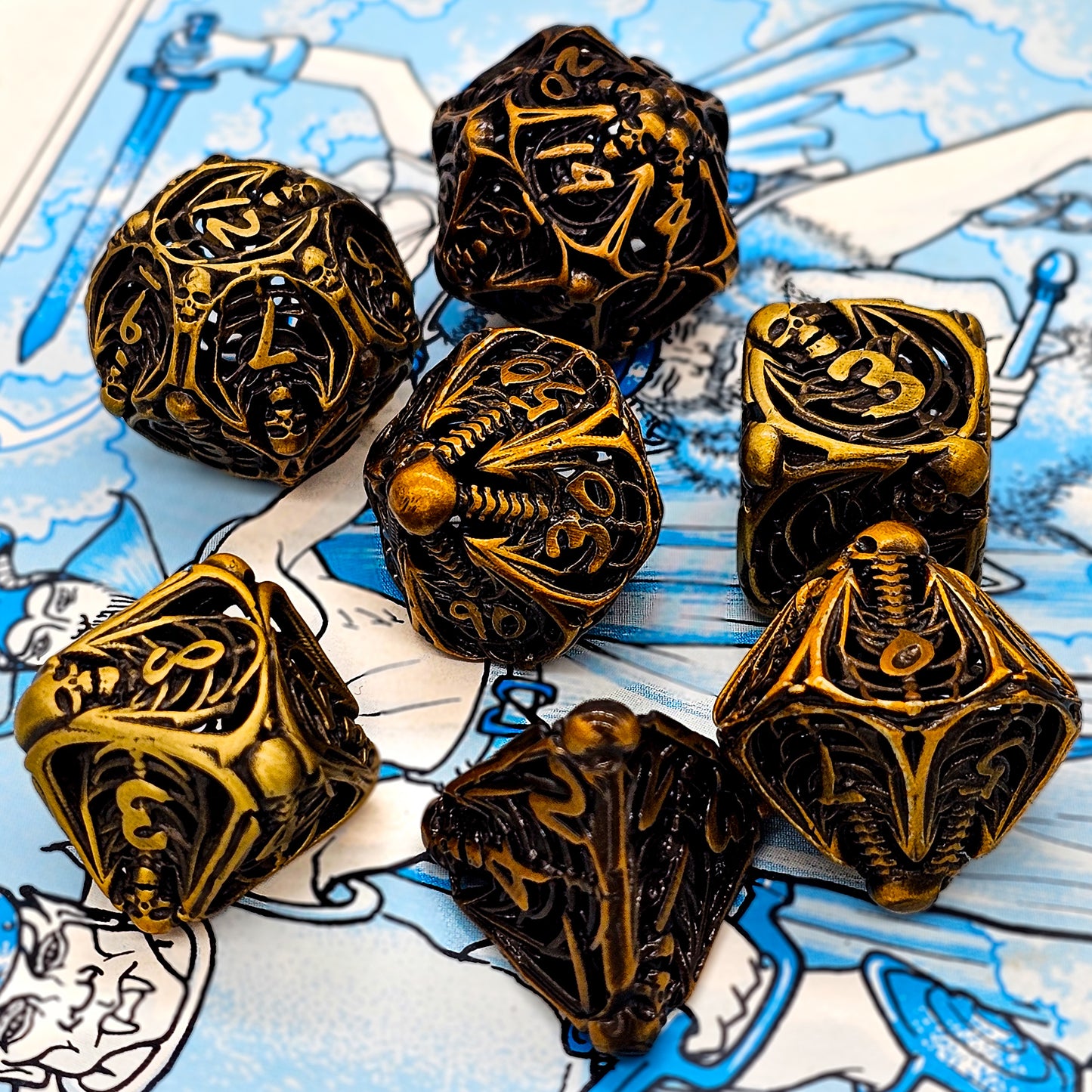 Hollow Metal Copper Skeleton DND Dice Set