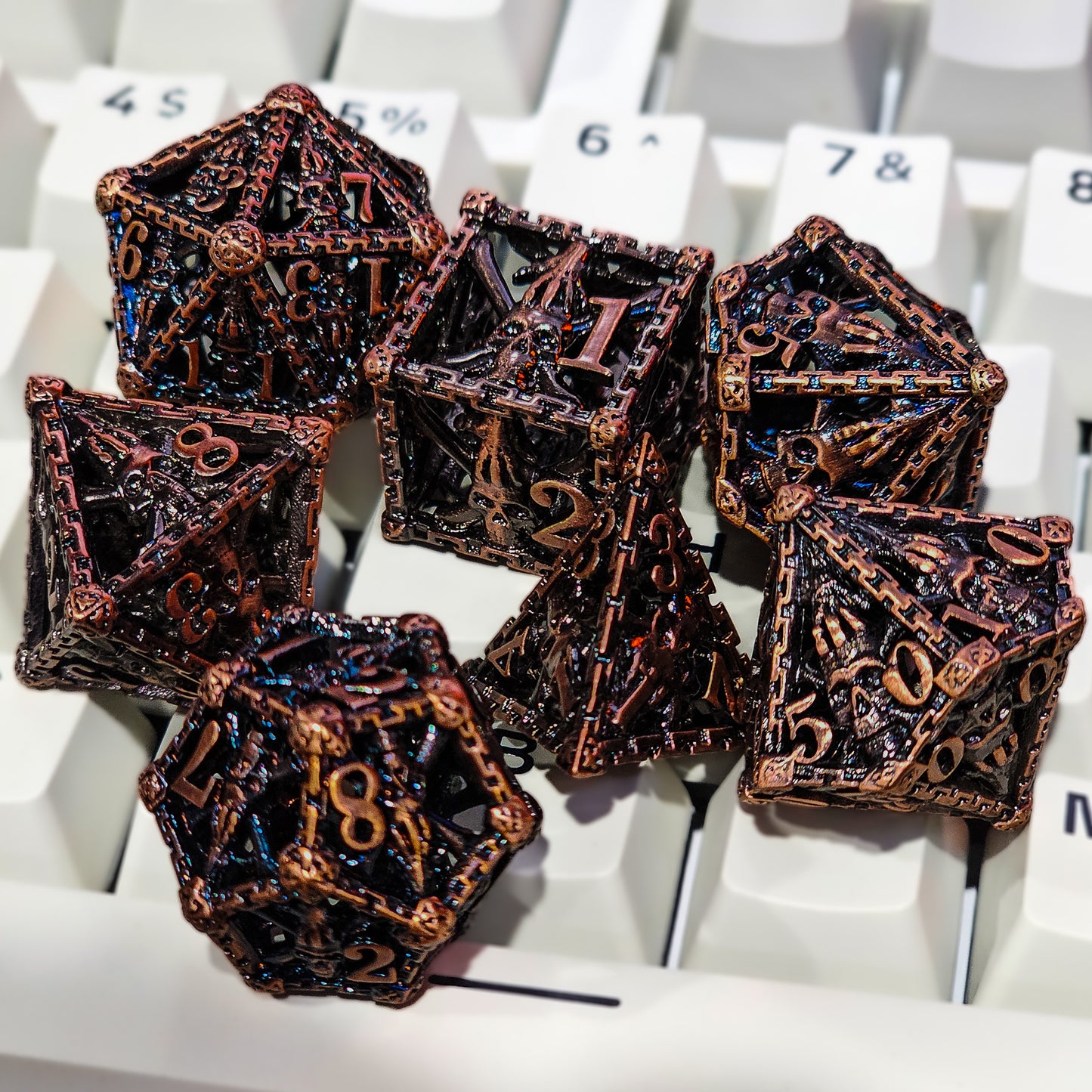 Hollow Metal Copper Skeleton DND Dice Set