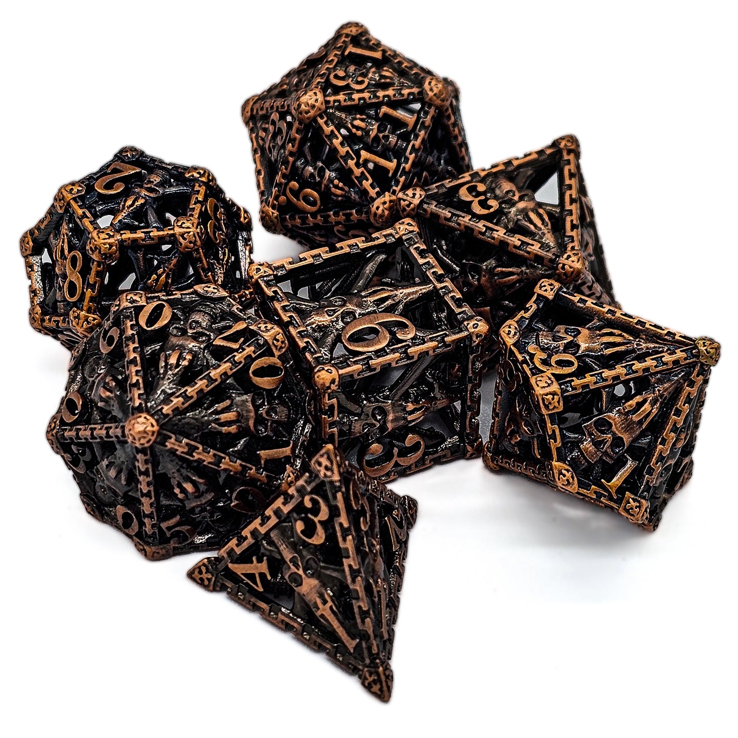 Hollow Metal Copper Skeleton DND Dice Set