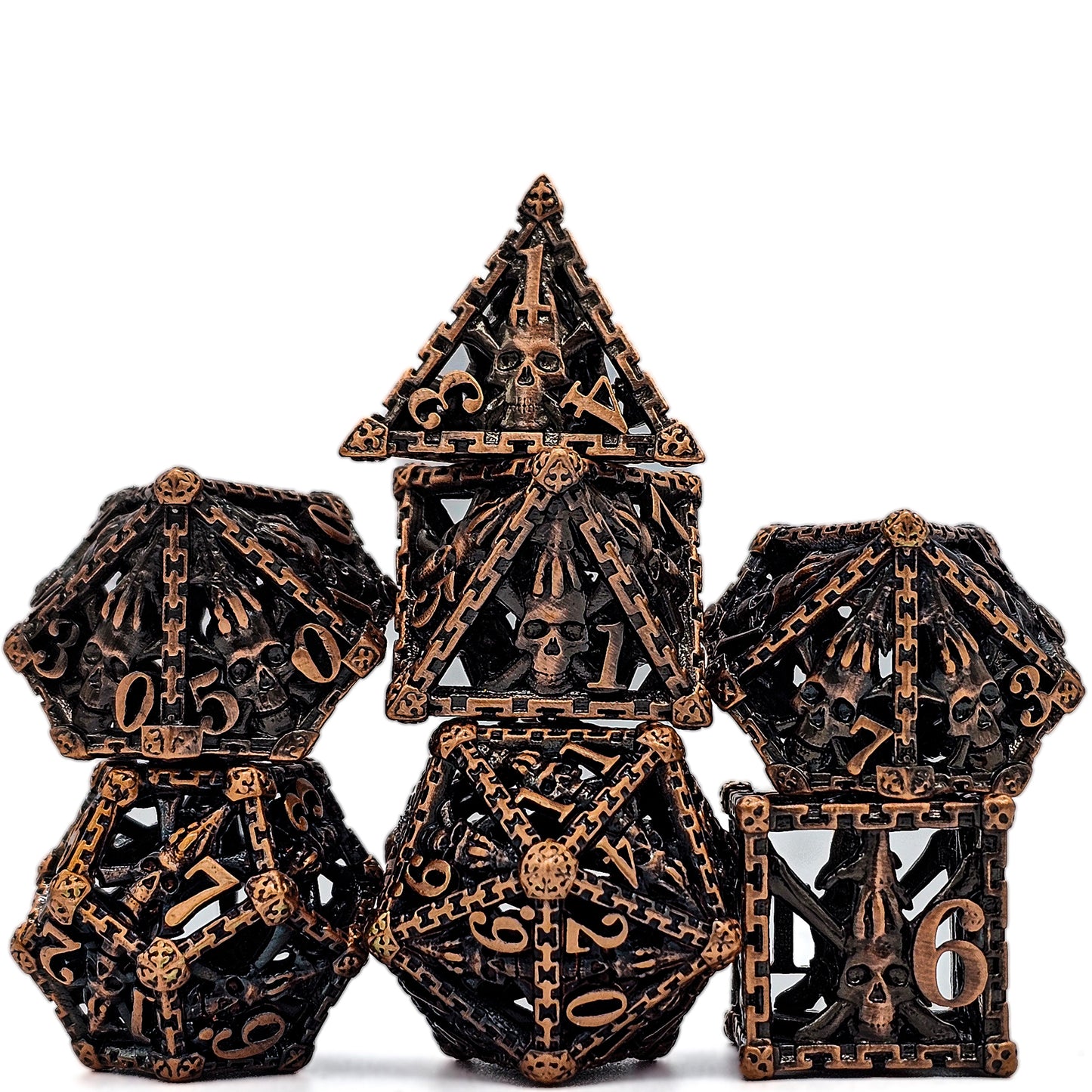 Hollow Metal Copper Skeleton DND Dice Set