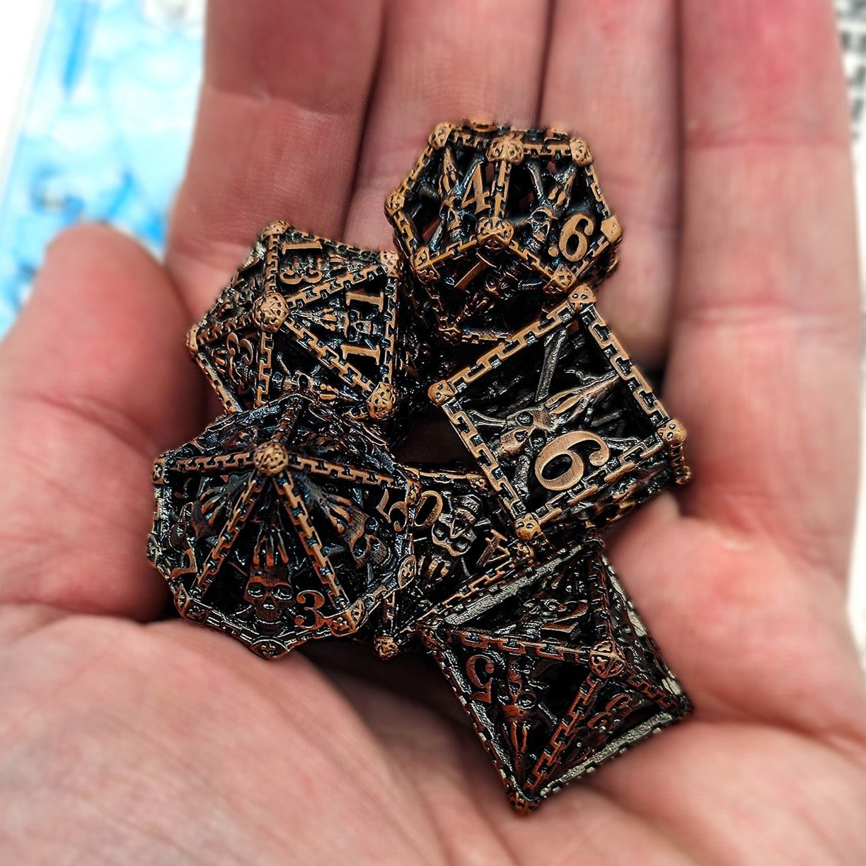 Hollow Metal Copper Skeleton DND Dice Set