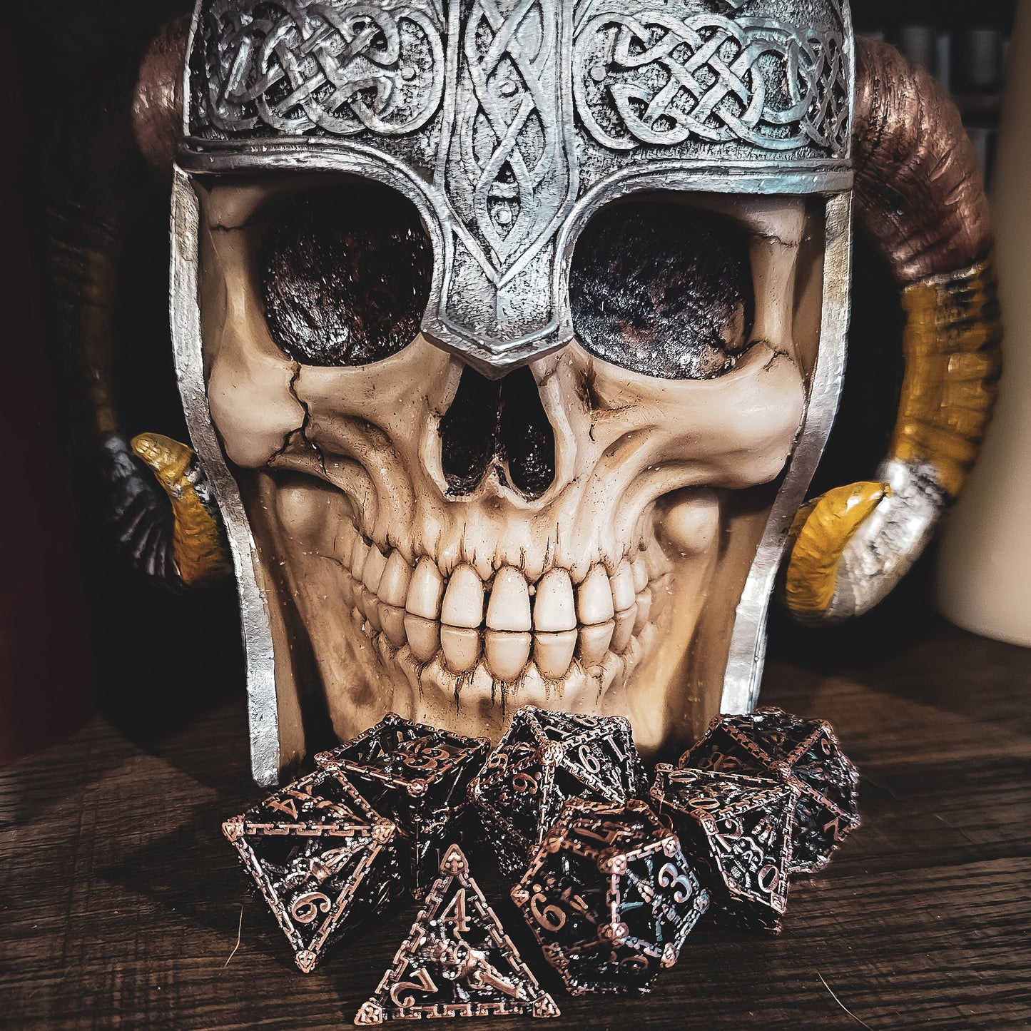 Hollow Metal Copper Skeleton DND Dice Set