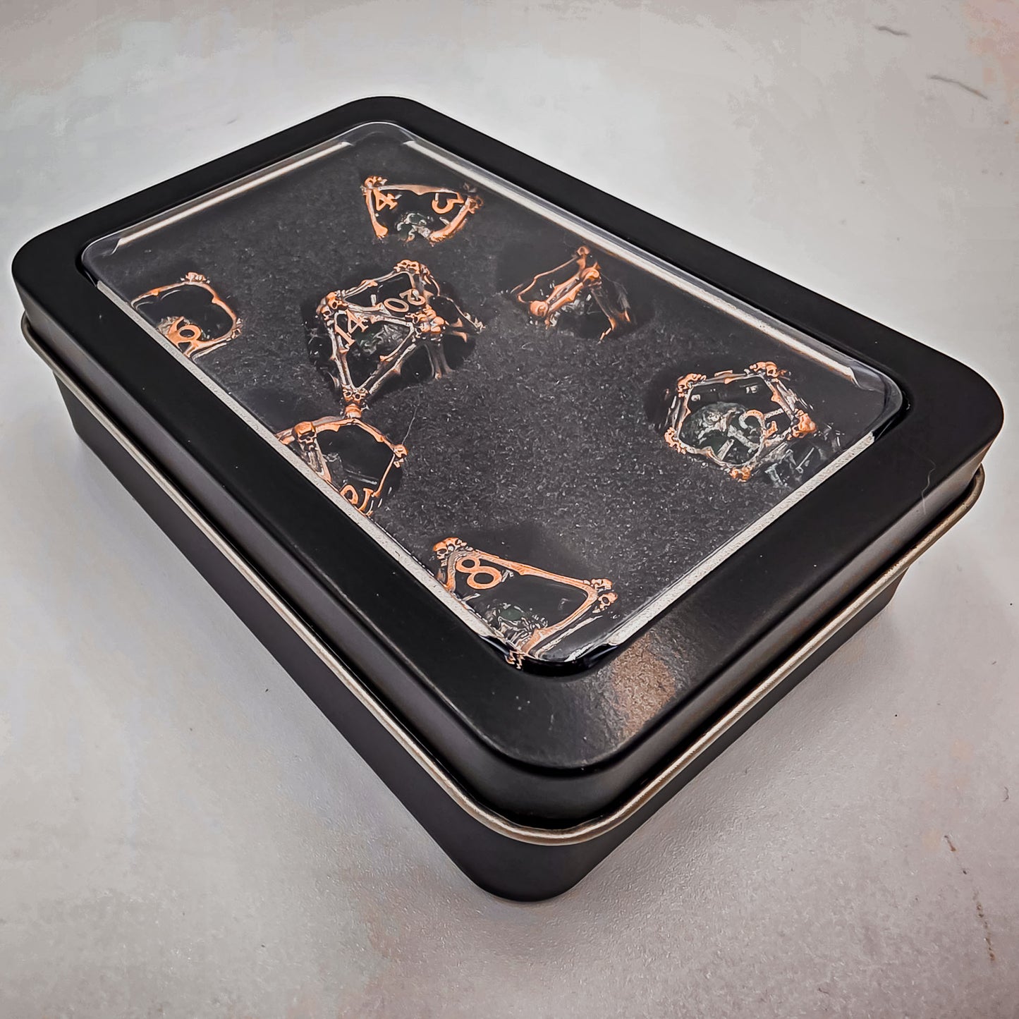 Copper Hollow Metal 3D Skull DND Dice Set