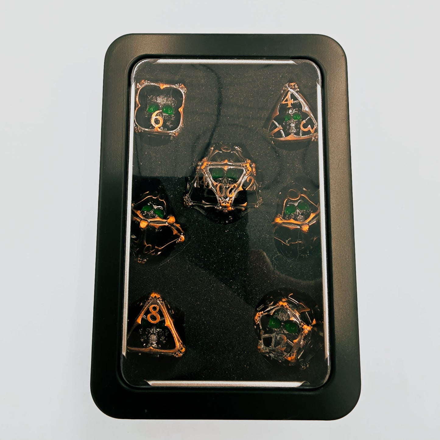 Copper Hollow Metal 3D Skull DND Dice Set
