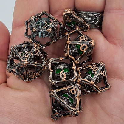 Copper Hollow Metal 3D Skull DND Dice Set