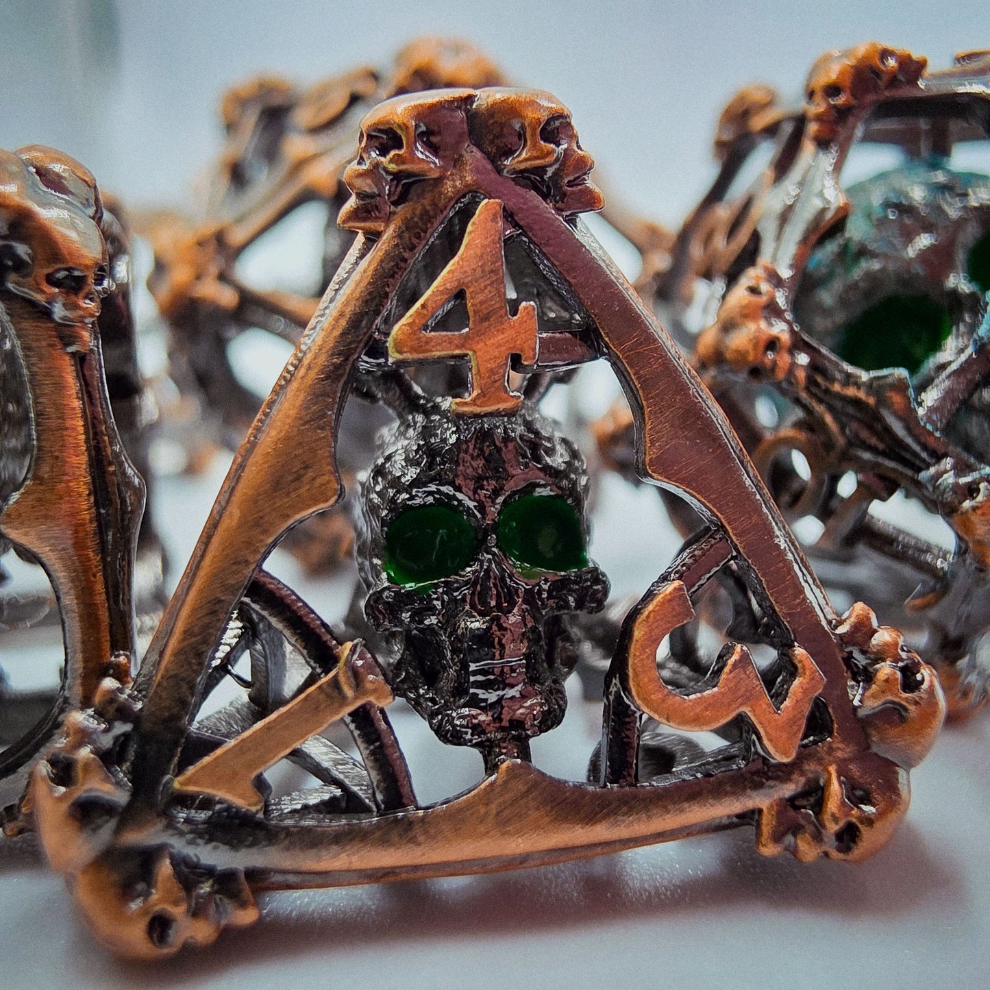 Copper Hollow Metal 3D Skull DND Dice Set