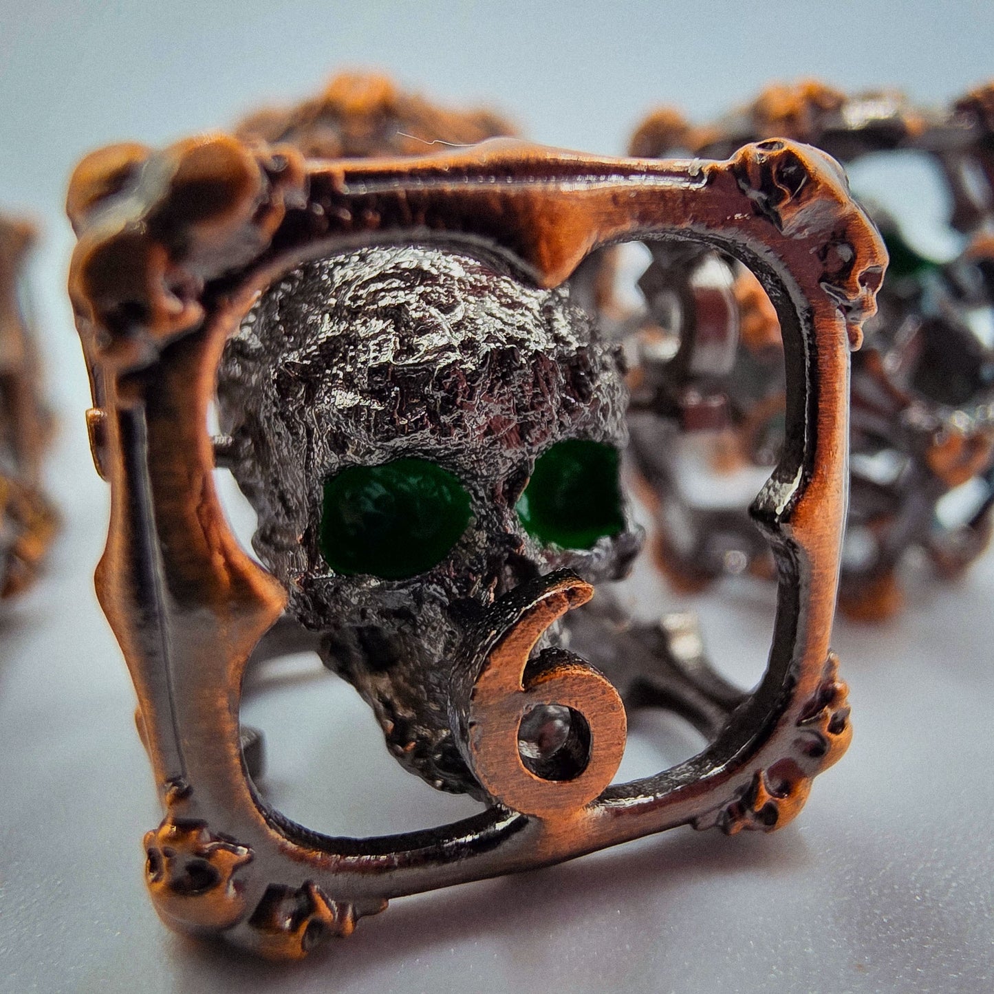 Copper Hollow Metal 3D Skull DND Dice Set