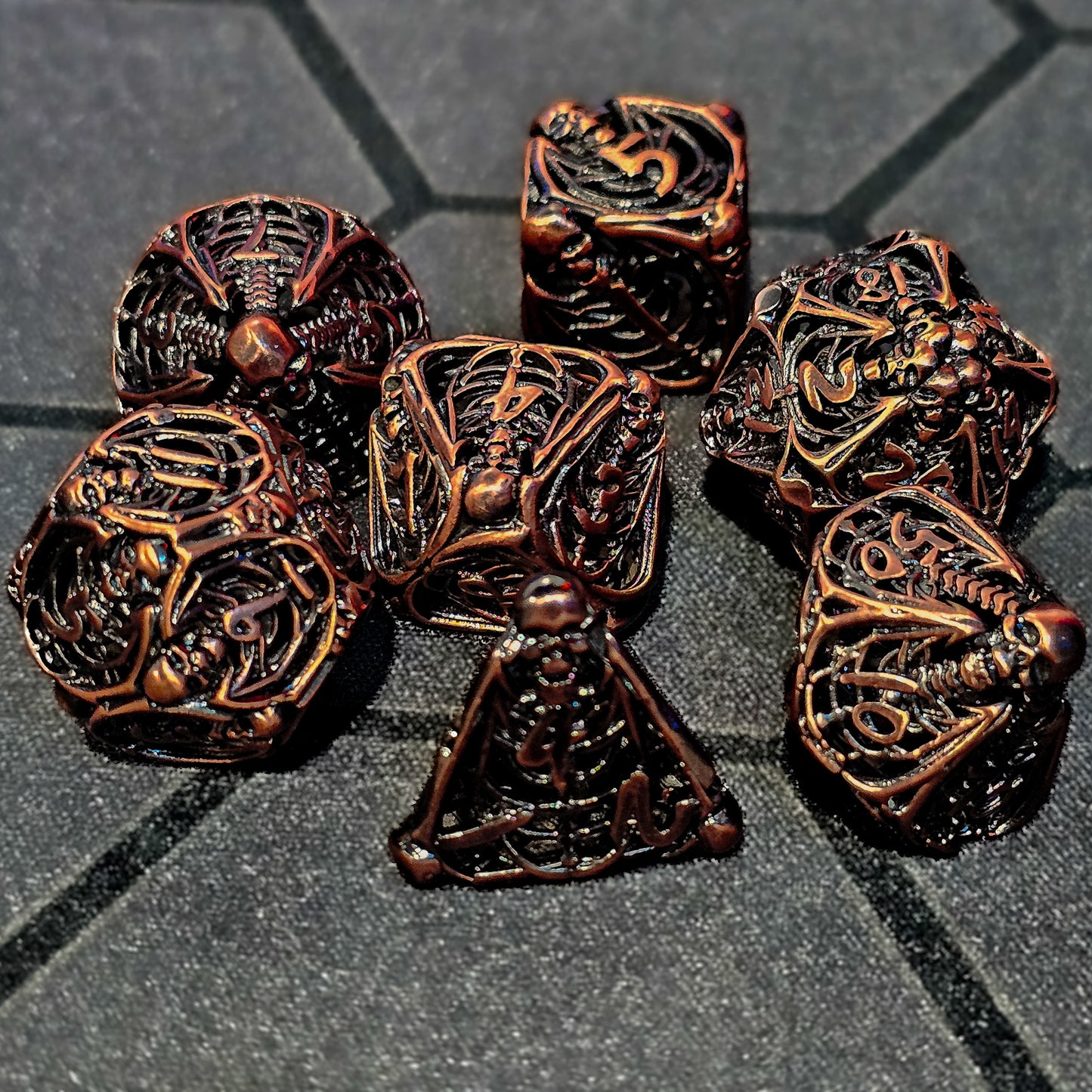 Hollow Metal Copper Skeleton DND Dice Set