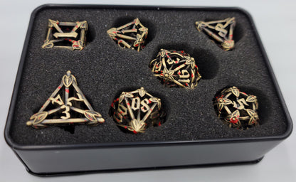 Ancient Gold w/ Blood Splatter Hollow Metal Caltrops Dice