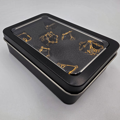 Antique Gold Hollow Metal 3D Skull DND Dice Set