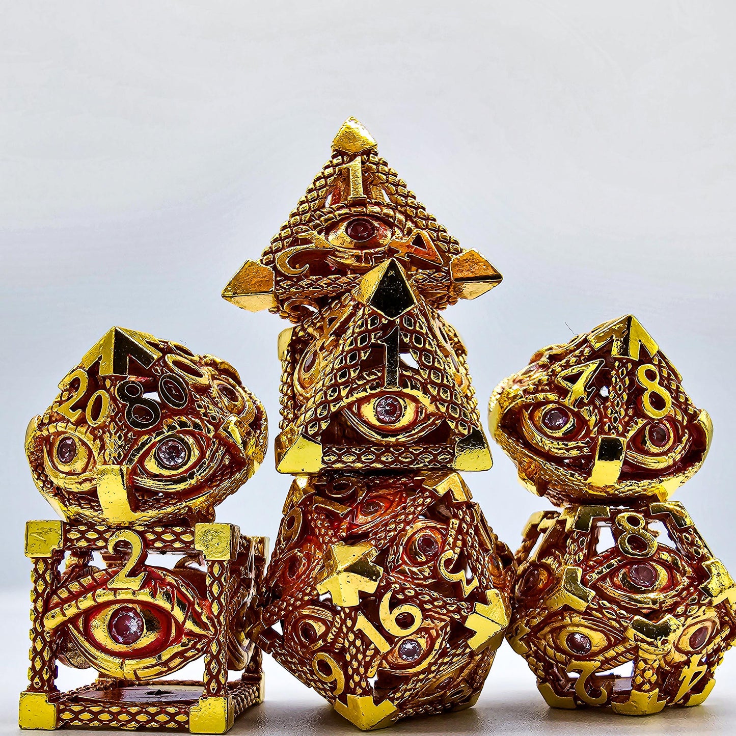 Red & Gold Hollow Metal Illuminati Dice