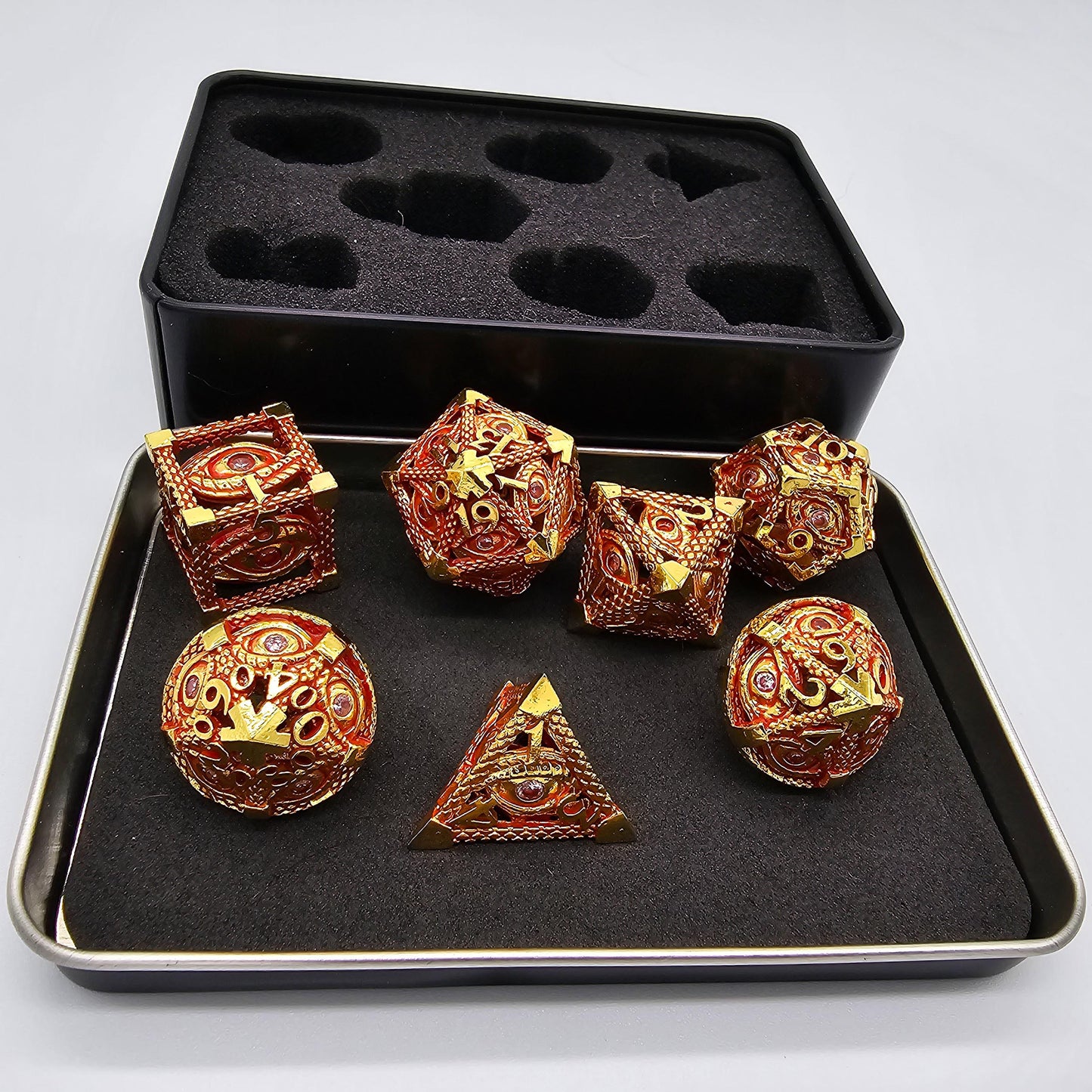 Red & Gold Hollow Metal Illuminati Dice