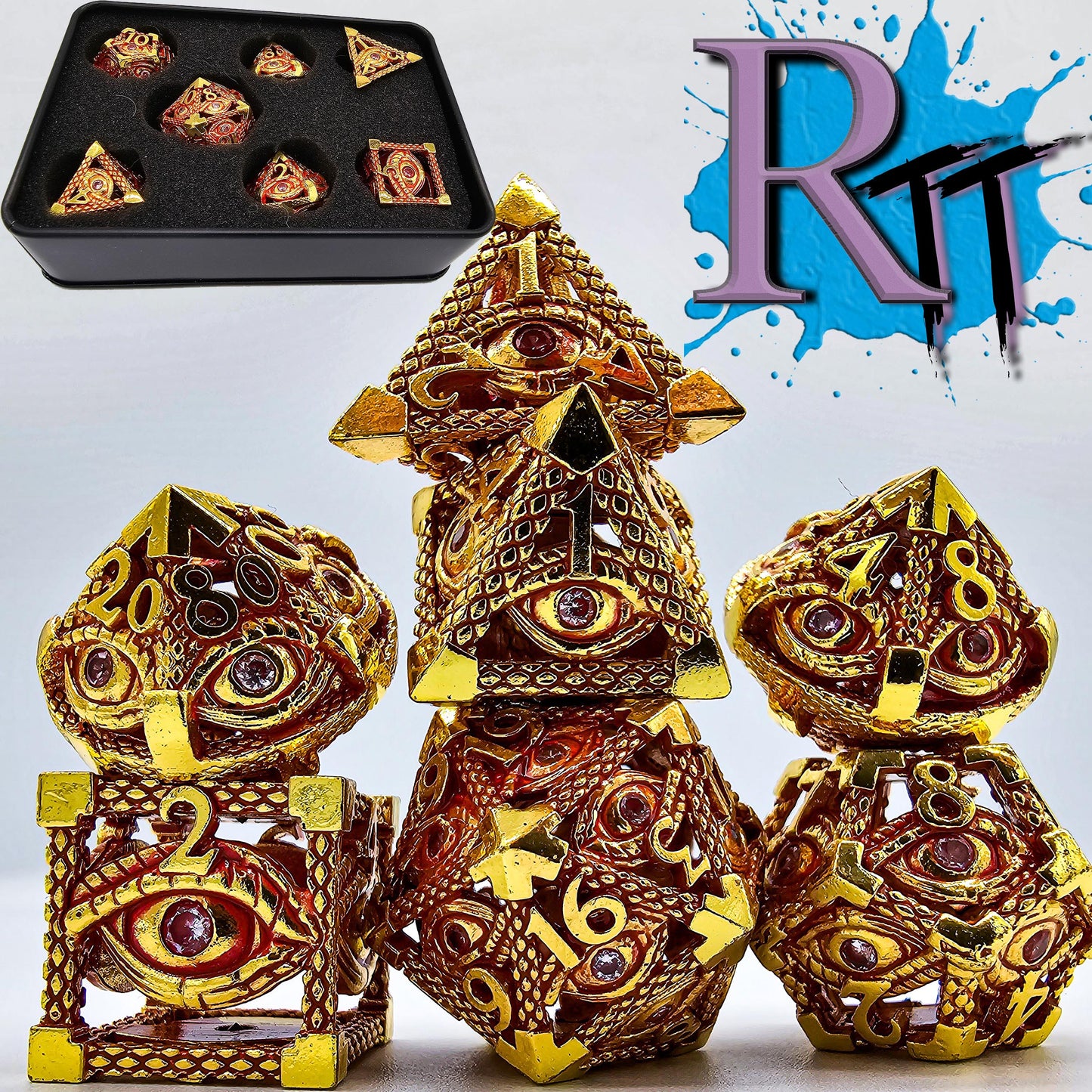 Red & Gold Hollow Metal Illuminati Dice