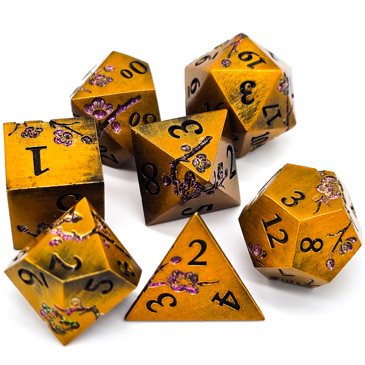 Solid Metal Gold Plum Blossom DND Dice Set