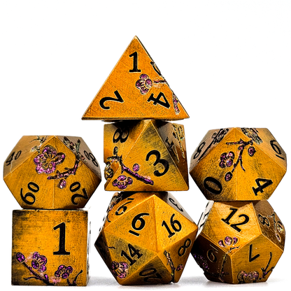 Solid Metal Gold Plum Blossom DND Dice Set