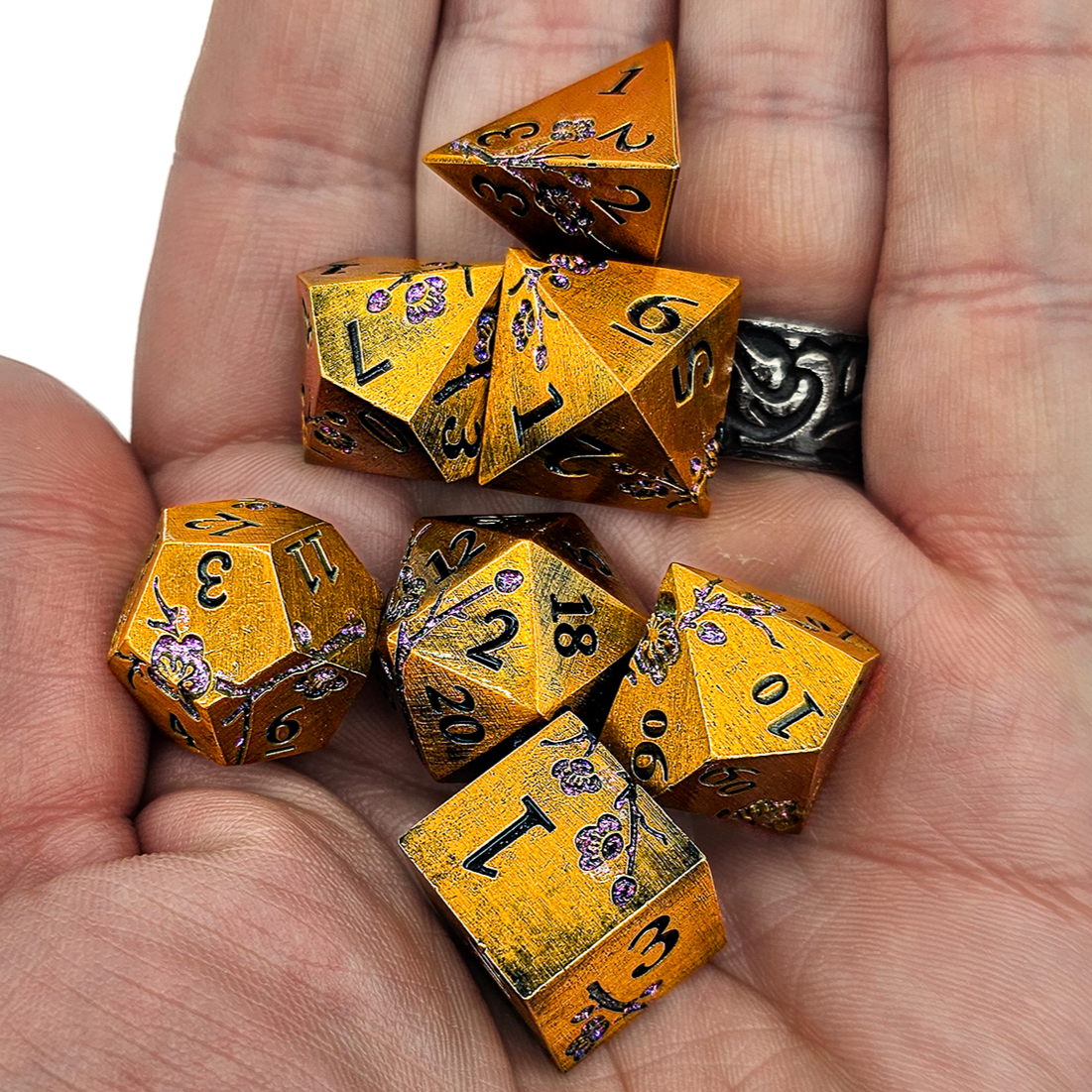 Solid Metal Gold Plum Blossom DND Dice Set