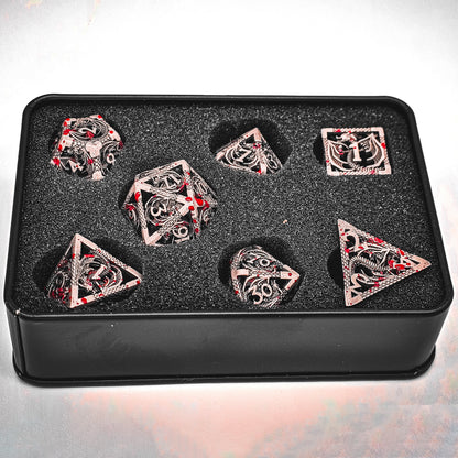 Hollow Metal Grey Blood Splatter Dragon DND Dice Set
