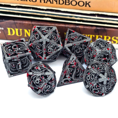 Hollow Metal Grey Blood Splatter Dragon DND Dice Set