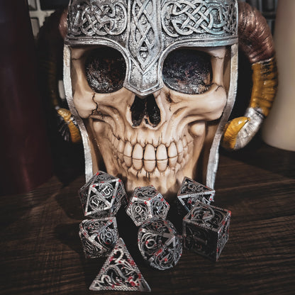 Hollow Metal Grey Blood Splatter Dragon DND Dice Set
