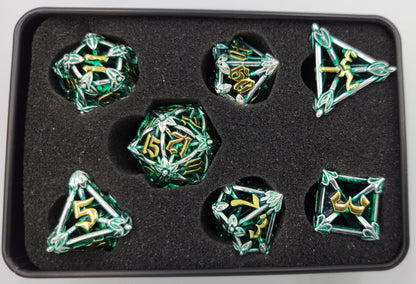 Green, Silver & Gold Hollow Metal Caltrops Dice