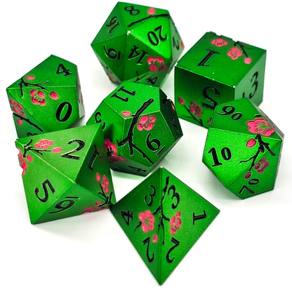 Solid Metal Green Plum Blossom DND Dice Set