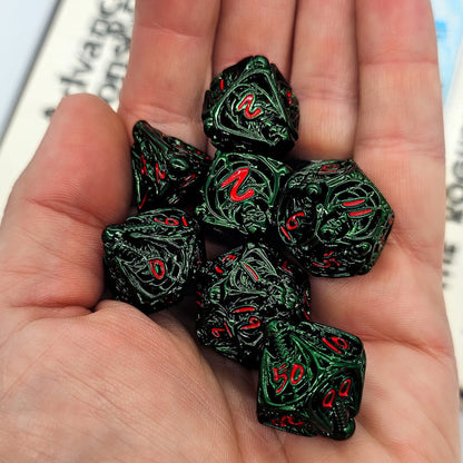 Hollow Metal Green Skeleton DND Dice Set