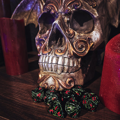 Hollow Metal Green Skeleton DND Dice Set