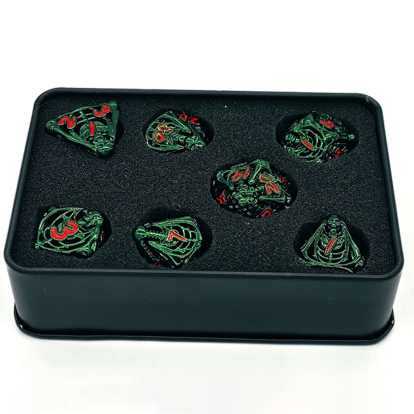 Hollow Metal Green Skeleton DND Dice Set