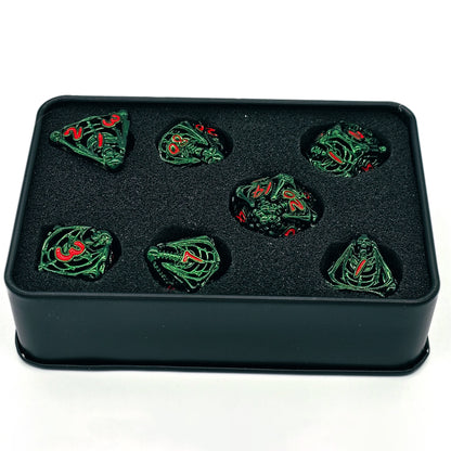 Hollow Metal Green Skeleton DND Dice Set