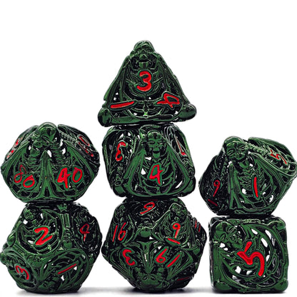 Hollow Metal Green Skeleton DND Dice Set