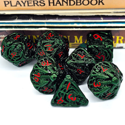 Hollow Metal Green Skeleton DND Dice Set