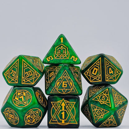 Green Star Constellation 7 Piece DND Dice Set