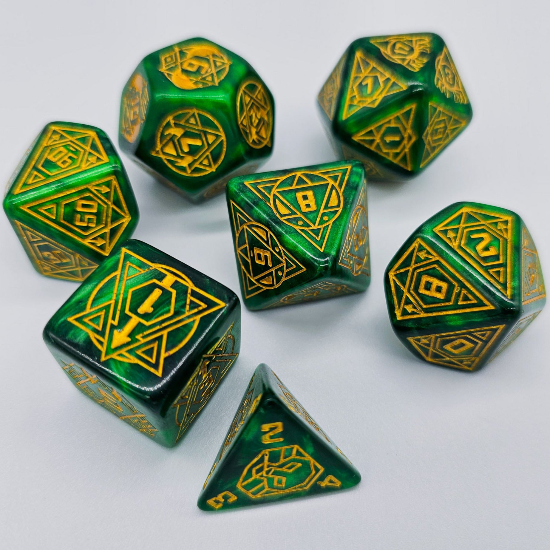Green Star Constellation 7 Piece DND Dice Set