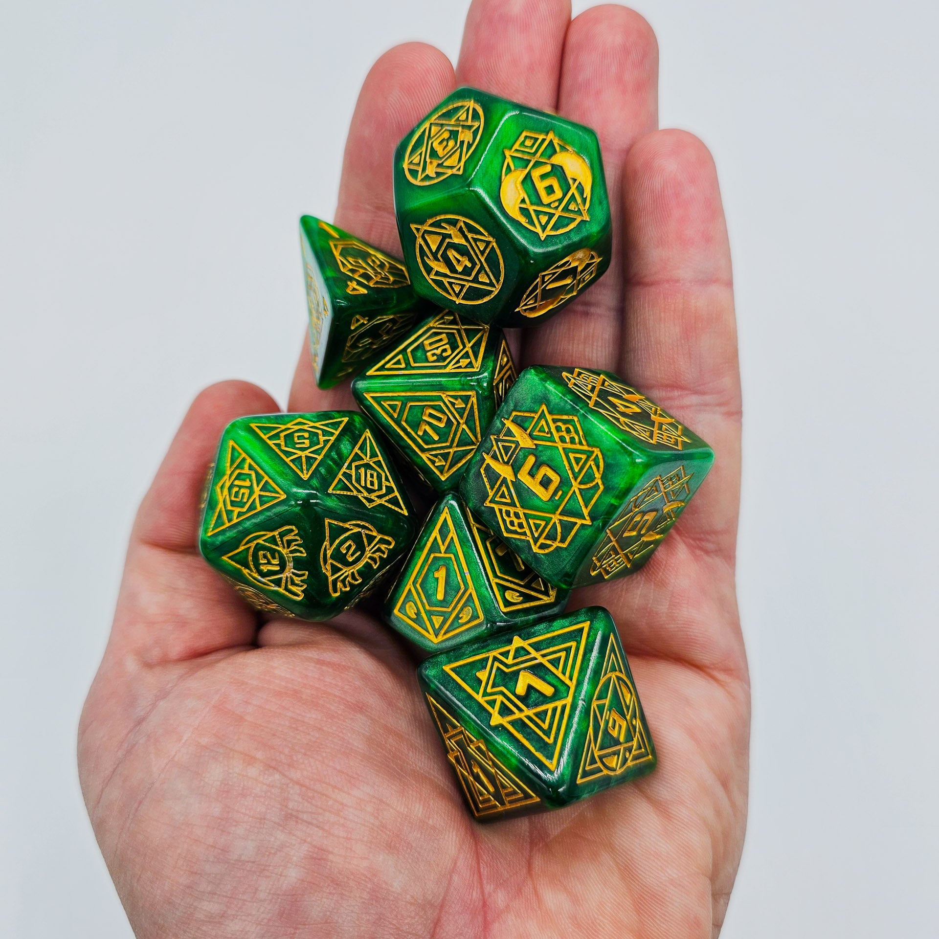 Green Star Constellation 7 Piece DND Dice Set