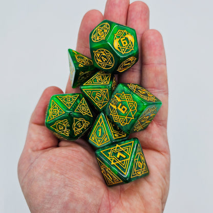 Green Star Constellation 7 Piece DND Dice Set