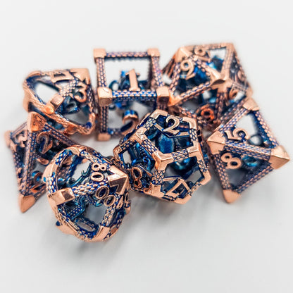 Blue & Rose Gold Hollow Metal Cthulhu Dice