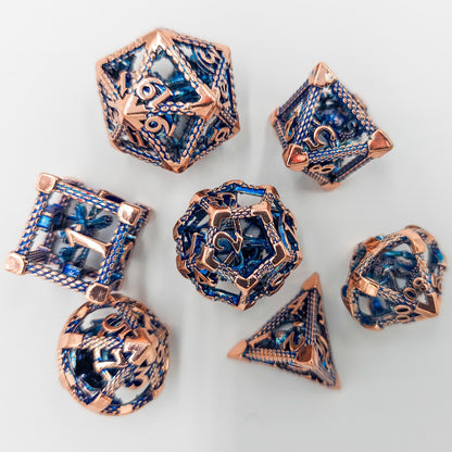 Blue & Rose Gold Hollow Metal Cthulhu Dice