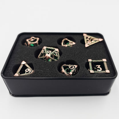 Green & Rose Gold Hollow Metal Cthulhu Dice