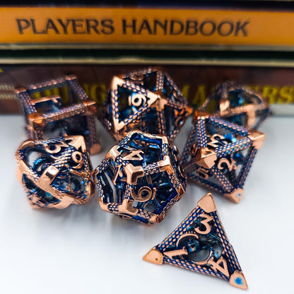 Blue & Rose Gold Hollow Metal Cthulhu Dice