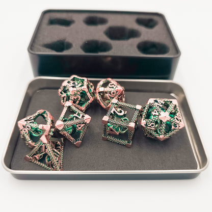 Green & Rose Gold Hollow Metal Cthulhu Dice