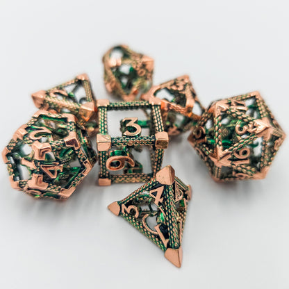 Green & Rose Gold Hollow Metal Cthulhu Dice