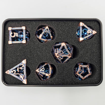 Blue & Rose Gold Hollow Metal Cthulhu Dice