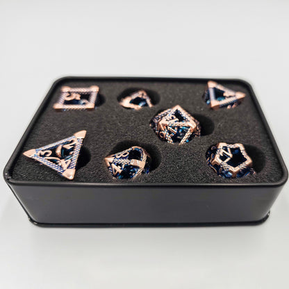 Blue & Rose Gold Hollow Metal Cthulhu Dice