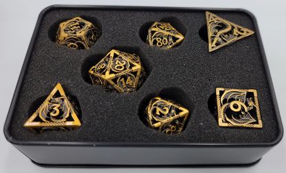 Hollow Metal Ancient Gold Dragon DND Dice Set