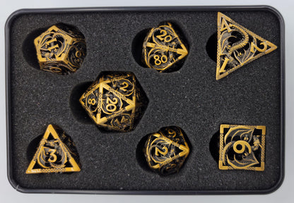 Hollow Metal Ancient Gold Dragon DND Dice Set