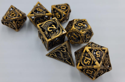 Hollow Metal Ancient Gold Dragon DND Dice Set