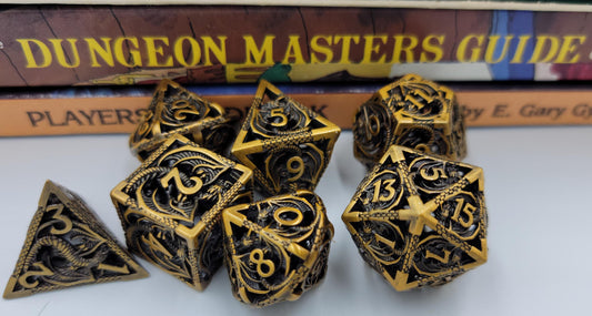 Hollow Metal Ancient Gold Dragon DND Dice Set