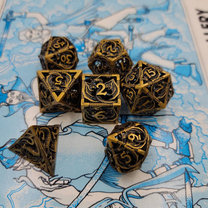 Hollow Metal Ancient Gold Dragon DND Dice Set