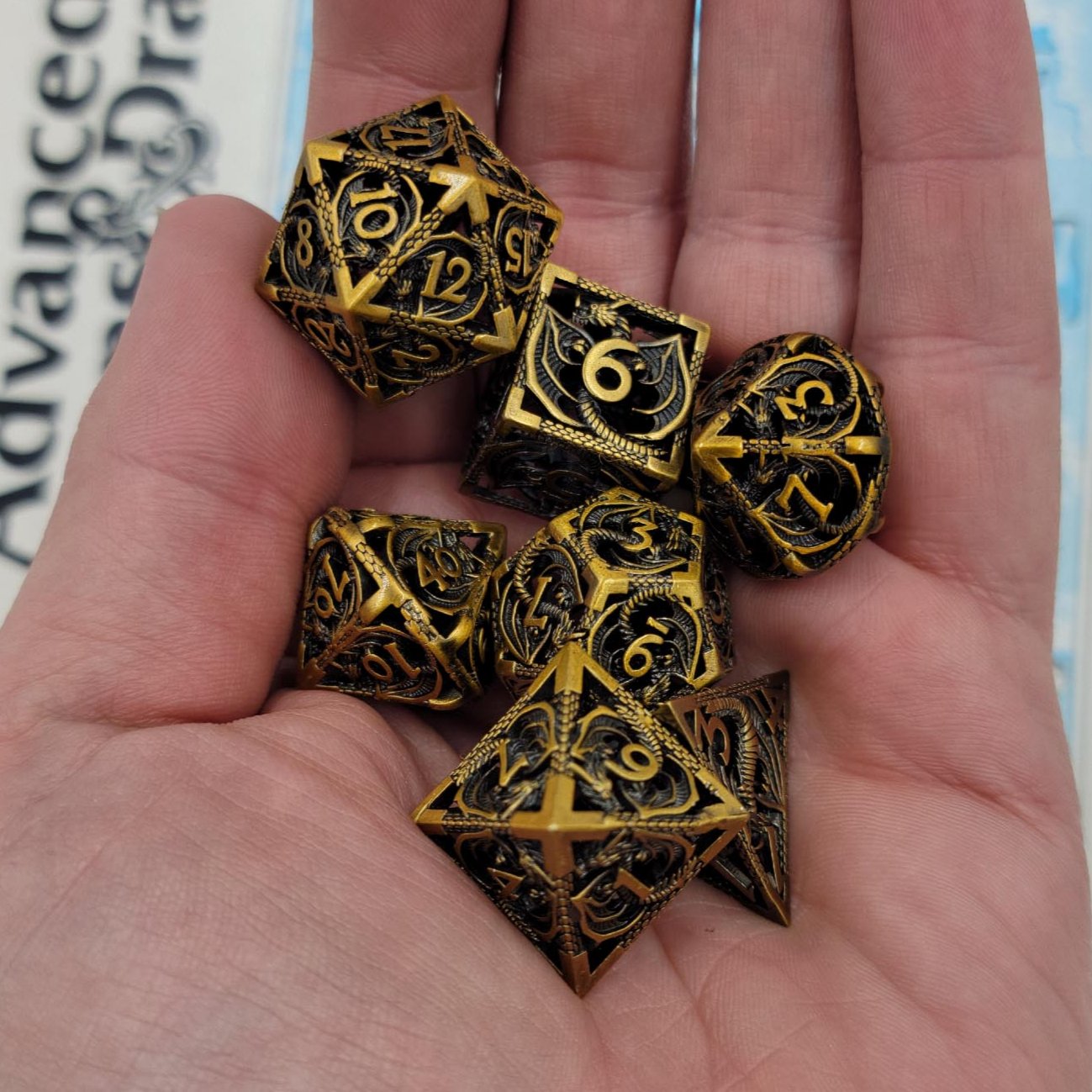 Hollow Metal Ancient Gold Dragon DND Dice Set