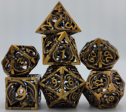 Hollow Metal Ancient Gold Dragon DND Dice Set